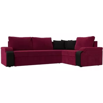 Диван угловой Николь правый (микровельвет бордовый, вставка экокожа черная, подушки микровельвет БОР/черн) Лига Диванов 113273