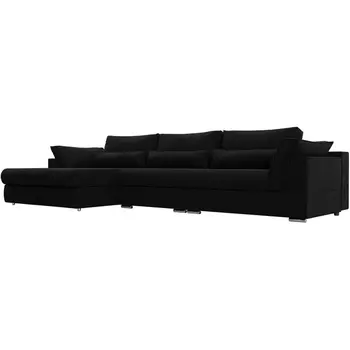 Диван угловой Пекин Long левый (микровельвет черный) Лига Диванов 115439L