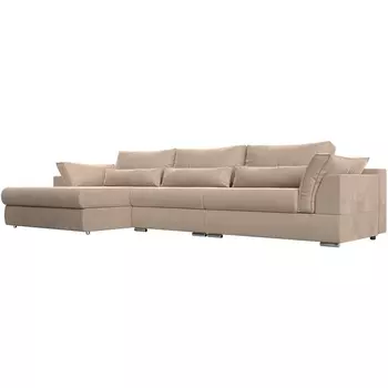 Диван угловой Пекин Long левый (велюр бежевый) Лига Диванов 115423L