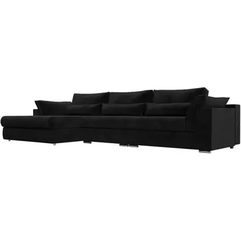 Диван угловой Пекин Long левый (велюр черный) Лига Диванов 115430L