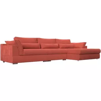 Диван угловой Пекин Long правый (микровельвет коралловый) Лига Диванов 115435