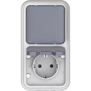 Двойной блок накладной, розетка с защитной крышкой+переключатель 1-клавишный, цвет серый Donel W55 DIP20640