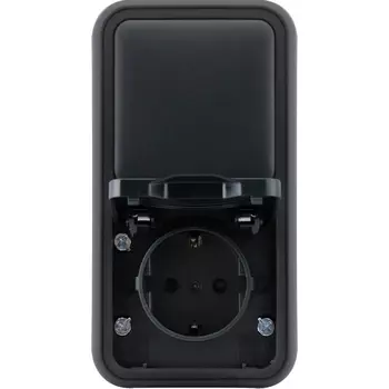 Двойной блок накладной, розетка с защитной крышкой+переключатель 1-клавишный, цвет антрацит Donel W55 DIP20628