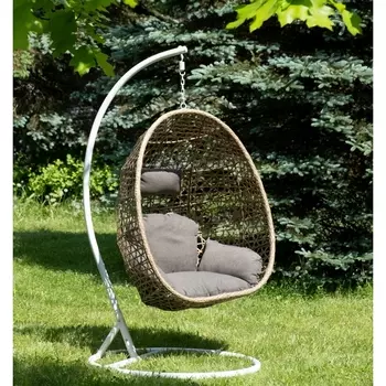 "Флоренция" подвесное кресло-кокон из искусственного ротанга, цвет соломенный с серой подушкой 4SIS арт.УТ-00006749