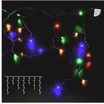 Гирлянда Бахрома 3,1 х 0,5 м Разноцветная 220В, LED, Провод Черный Каучук, IP65 Laitcom LL120-1-2M