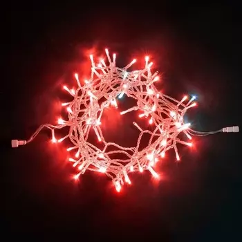 Гирлянда Нить 10м Красная с Мерцанием Белого Диода 24В, LED, Провод Прозрачный ПВХ, IP54 Laitcom Нити (на ёлку) PST100BLW-10-1R