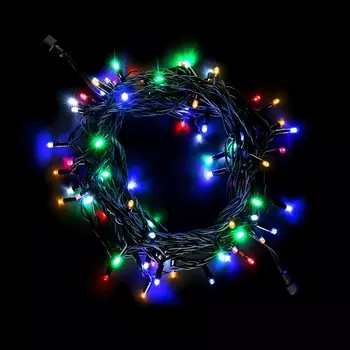 Гирлянда Нить 10м Разноцветная с Мерцанием Белого Диода 220В, LED, Провод Черный Каучук, IP65 Laitcom Нити (на ёлку) LL75BLW-1-2M