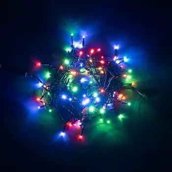 Гирлянда Нить 10м Разноцветная с Мерцанием Белого Диода 24В, LED, Провод Черный ПВХ, IP54 Laitcom Нити (на ёлку) PST100BLW-11-1M