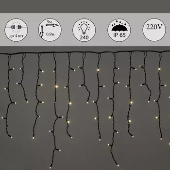 Гирлянда светодиодная Бахрома 5х0,9м 240LED IP65 Sneha A-518 WW/WT FLASH