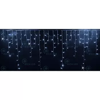 Гирлянда светодиодная Бахрома белая с мерцанием 220B, LED, провод прозрачный, IP54 Rich LED RL-i3*0.9F-T/W
