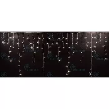 Гирлянда светодиодная Бахрома белая с мерцанием 220B, LED, провод прозрачный, IP54 Rich LED RL-i3*0.9F-T/WW