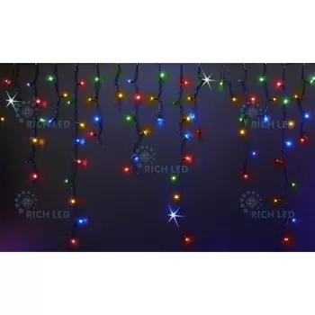 Гирлянда светодиодная Бахрома разноцветная с мерцанием 220B, LED, провод черный, IP54 Rich LED RL-i3*0.9F-B/M
