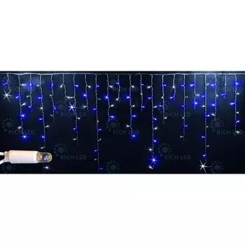Гирлянда светодиодная Бахрома сине-белая с мерцанием 220B, LED, провод белый, IP65 Rich LED RL-i3*0.9F-CW/BW