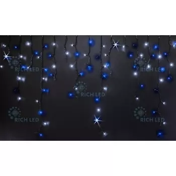 Гирлянда светодиодная Бахрома сине-белая с мерцанием 220B, LED, провод прозрачный, IP54 Rich LED RL-i3*0.9F-T/BW