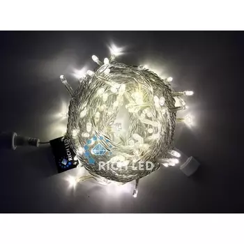 Гирлянда светодиодная белая постоянного свечения 24B, LED, провод прозрачный, IP54 Rich LED RL-S10C-24V-T/WW