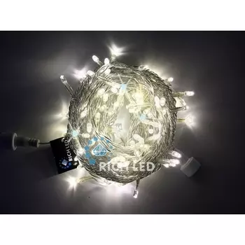 Гирлянда светодиодная белая с мерцанием 24B, LED, провод прозрачный, IP54 Rich LED RL-S10CF-24V-T/WW