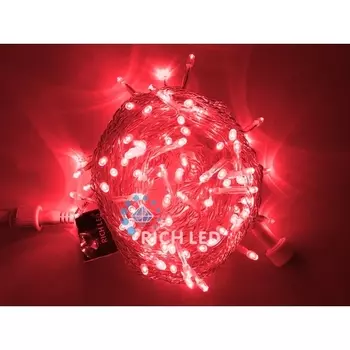 Гирлянда светодиодная красная постоянного свечения 220B, LED, провод прозрачный, IP54 Rich LED RL-S10C-220V-T/R