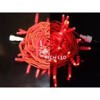 Гирлянда светодиодная красная с мерцанием 220B, LED, провод красный, IP65 Rich LED RL-S10CF-220V-RR/R