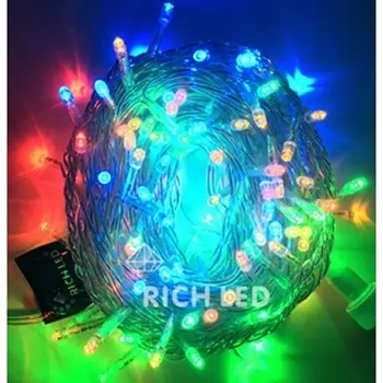 Гирлянда светодиодная разноцветная постоянного свечения 220B, LED, провод прозрачный, IP65 Rich LED RL-S10C-220V-CT/M