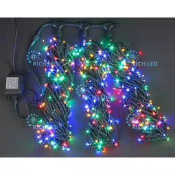 Гирлянда светодиодная разноцветная режимов свечения 24B, LED, провод зеленый, IP54 Rich LED RL-T3*20N2-G/M