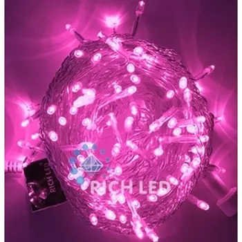 Гирлянда светодиодная розовая постоянного свечения 24B, LED, провод прозрачный, IP54 Rich LED RL-S10C-24V-T/P