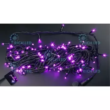 Гирлянда светодиодная розовая режимов свечения 220B, LED, провод черный, IP54 Rich LED RL-T20C2-B/P
