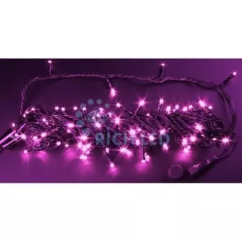 Гирлянда светодиодная розовая с мерцанием 24B, LED, провод черный, IP54 Rich LED RL-S10CF-24V-B/P