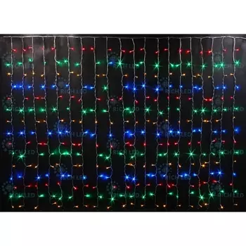 Гирлянда светодиодная Занавес разноцветная с мерцанием 220B, LED, провод прозрачный, IP54 Rich LED RL-CS2*1.5FF-T/M