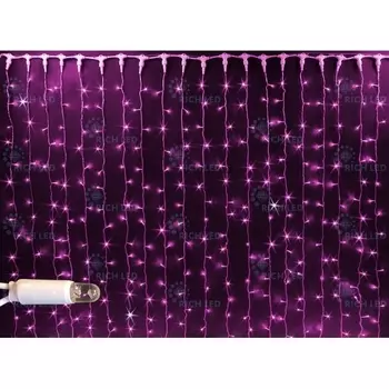 Гирлянда светодиодная Занавес розовая с мерцанием 220B, LED, провод белый, IP65 Rich LED RL-C2*3F-CW/P