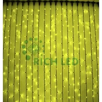 Гирлянда светодиодная Занавес желтая с мерцанием 220B, LED, провод прозрачный, IP54 Rich LED RL-C2*3F-T/Y