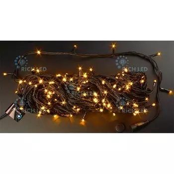 Гирлянда светодиодная желтая режимов свечения 220B, LED, провод черный, IP54 Rich LED RL-T20C2-B/Y