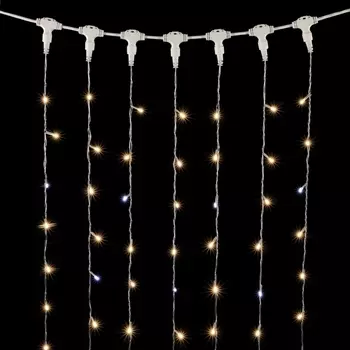 Гирлянда Занавес x 3 м Тепло-Белый с Мерцанием Белого Диода 220В, LED, Провод Прозрачный ПВХ, IP54 Laitcom Занавесы PCL602BLW-10-2WW