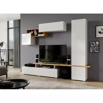 Готовая гостиная Woodville Руфе белый гладкий /дуб крафт золотой / белый гладкий глянцевый арт.508997