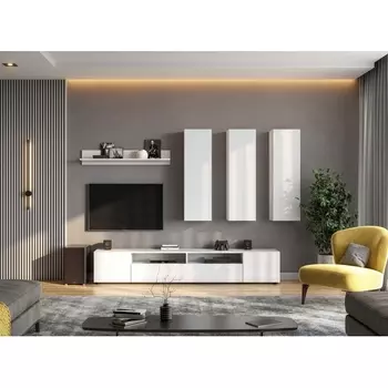 Готовые гостиные Woodville Валенсия комплектация 1 белый текстурный