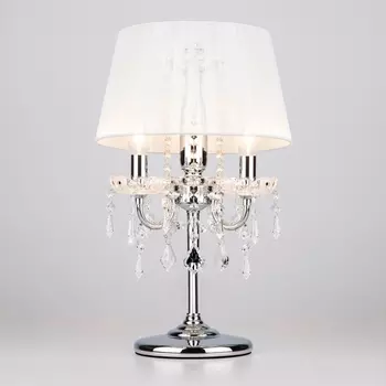 Хрустальная настольная лампа с подвесками 2045/3T хром/белый Eurosvet 2045 хром / белый подсвечник