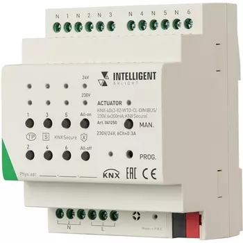 INTELLIGENT ARLIGHT Актуатор KNX-4063-82-WTO-CL-DIN (BUS/230V, 6x300mA, KNX Secure) (IARL, IP20 Пластик, 2 года) 041250 Arlight