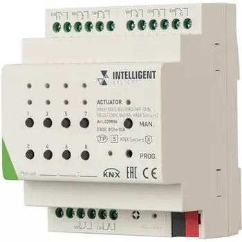 INTELLIGENT ARLIGHT Актуатор KNX-7083-82-DRO-MF-DIN (BUS/230V, 8x10А, KNX Secure) (IARL, IP20 Пластик, 2 года) 039896 Arlight