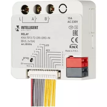 INTELLIGENT ARLIGHT Релейный модуль KNX-7013-72-DRI-DRO-IN (BUS, 2x10A) (IARL, IP20 Пластик, 2 года) 051014 Arlight