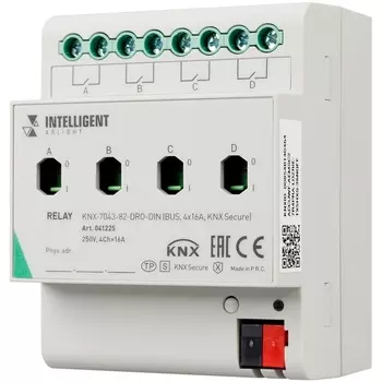 INTELLIGENT ARLIGHT Релейный модуль KNX-7043-82-DRO-DIN (BUS, 4x16А, KNX Secure) (IARL, IP20 Пластик, 2 года) 041225 Arlight