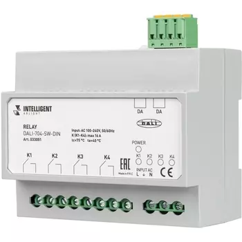INTELLIGENT Релейный модуль DALI-704-SW-DIN (BUS, 4х16A) (IARL, IP20 Пластик, 3 года) 033051 Arlight