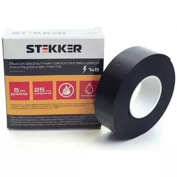 Изолента для высоковольтных проводов самослипающаяся 25мм 5м черная Stekker 39158