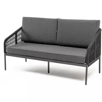 "Канны" диван 2-местный плетеный из роупа, каркас алюминий темно-серый (RAL7024) муар, роуп темно-серый круглый, ткань темно-серая 027 4SIS арт.УТ-00006845