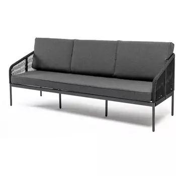 "Канны" диван 3-местный плетеный из роупа, каркас алюминий темно-серый (RAL7024) муар, роуп темно-серый круглый, ткань темно-серая 027 4SIS арт.УТ-00006985