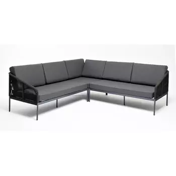 "Канны" диван модульный плетеный из роупа, каркас алюминий темно-серый (RAL7024), роуп темно-серый круглый, ткань темно-серая 4SIS арт.УТ-00004563