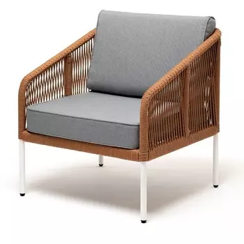 "Канны" кресло плетеное из роупа, каркас алюминий светло-серый (RAL7035) муар, роуп светло-серый круглый, ткань светло-серая 4SIS арт.УТ-00009478