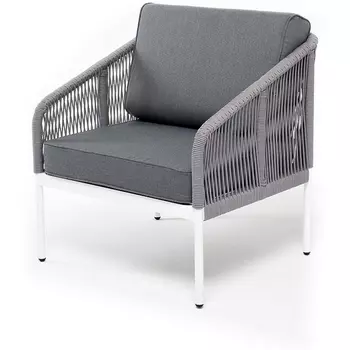 "Канны" кресло плетеное из роупа, каркас алюминий серый (RAL7022) муар, роуп серый круглый, ткань серая 017 4SIS арт.УТ-00005386