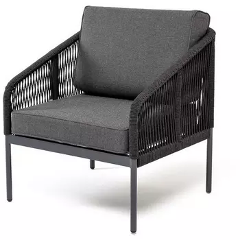 "Канны" кресло плетеное из роупа, каркас алюминий темно-серый (RAL7024) муар, роуп серый круглый, ткань серая 017 4SIS арт.УТ-00009010