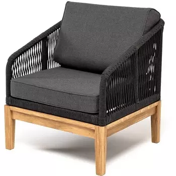 "Канны" кресло плетеное из роупа, основание дуб, роуп темно-серый круглый, ткань темно-серая 027 4SIS арт.УТ-00008329