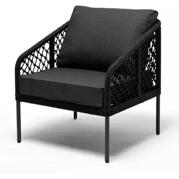 "Канны" кресло плетеное из роупа (узелки), каркас алюминий темно-серый (RAL7024) муар, роуп темно-серый круглый, ткань темно-серая 027 4SIS арт.УТ-00008340