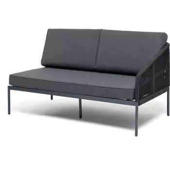 "Канны" левый модуль плетеный из роупа, каркас алюминий темно-серый (RAL7024) муар, роуп темно-серый круглый, ткань темно-серая 027 4SIS арт.УТ-00007132